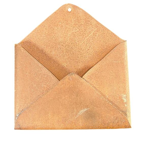 Metal Decor- Wall Hanging- Rusted brown metal wall pocket- envelope- 7x8" - Picture 1 of 5